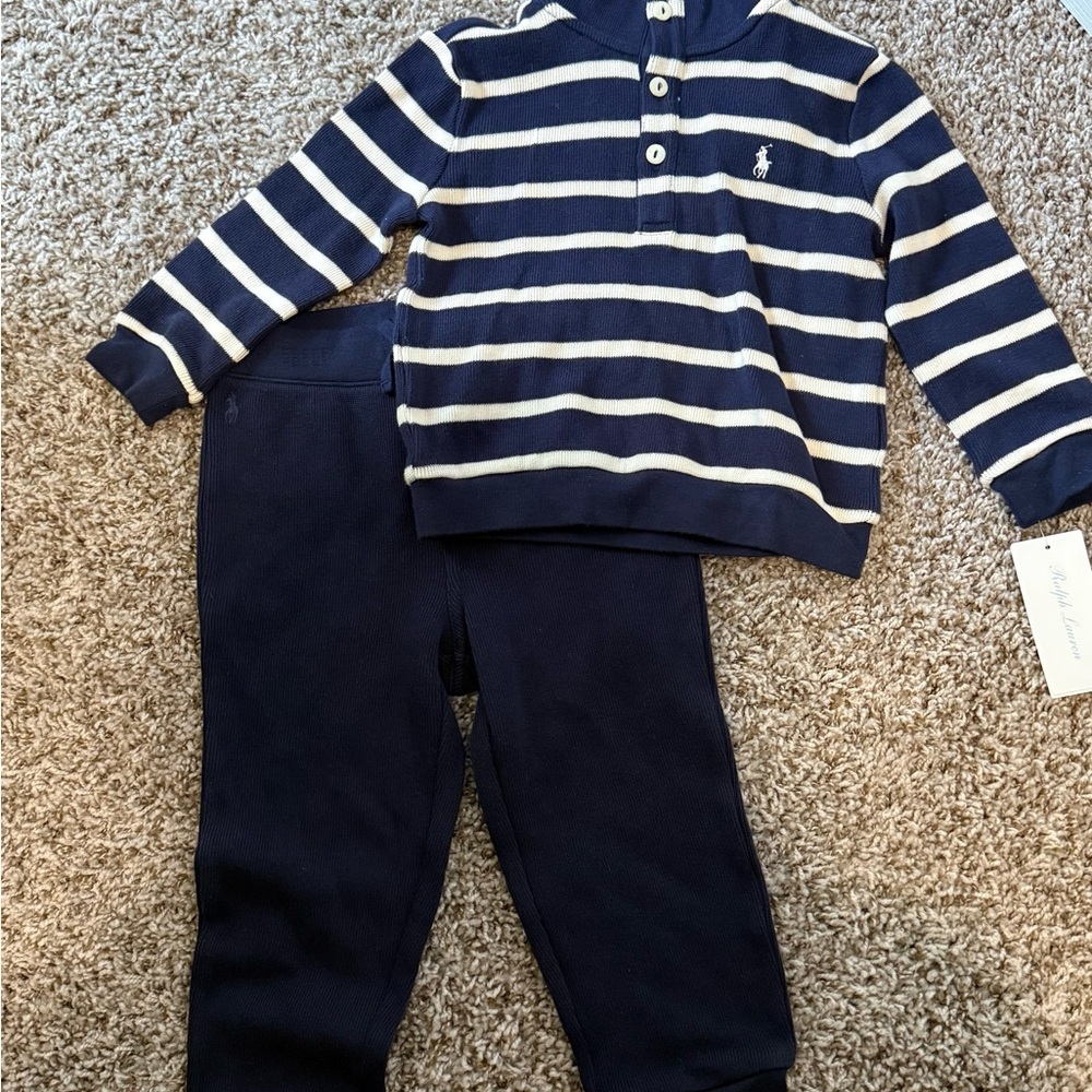 Ralph Lauren Navy & Cream Striped Knit Set